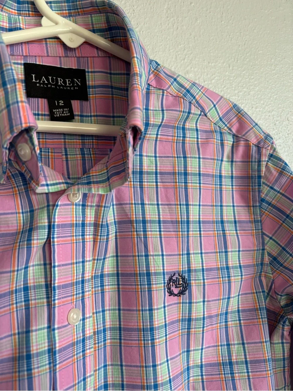 Ralph Lauren Pink, Blue & Green Plaid Button-Down Boys Shirt SZ 12